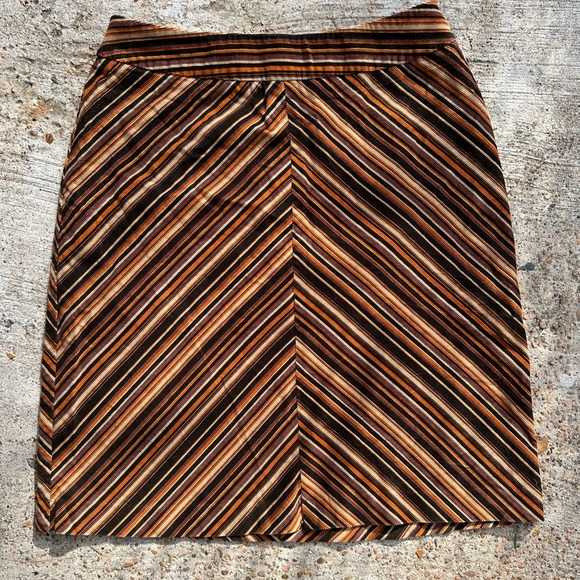 90s brown and orange striped midi/pencil skirt with hidden zipper on side - Picture 1 of 4